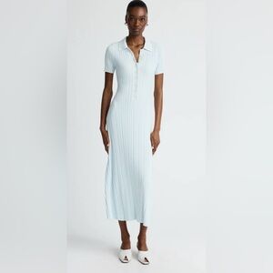 Anna Quan Penelope Maxi Dress Women's 12 Light Blue Ribbed Knit Button Front